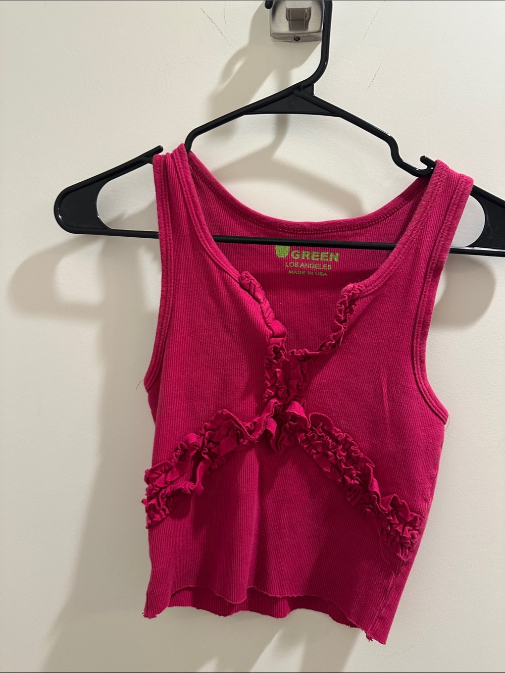 GREEN Los Angeles Hot Pink Ruffle Tank Top